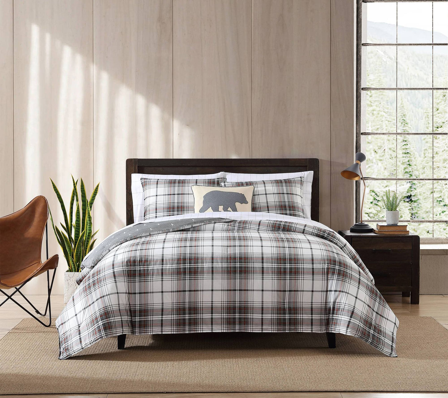 Eddie Bauer Alder Plaid Grey Cotton Full/QueenComforter Set