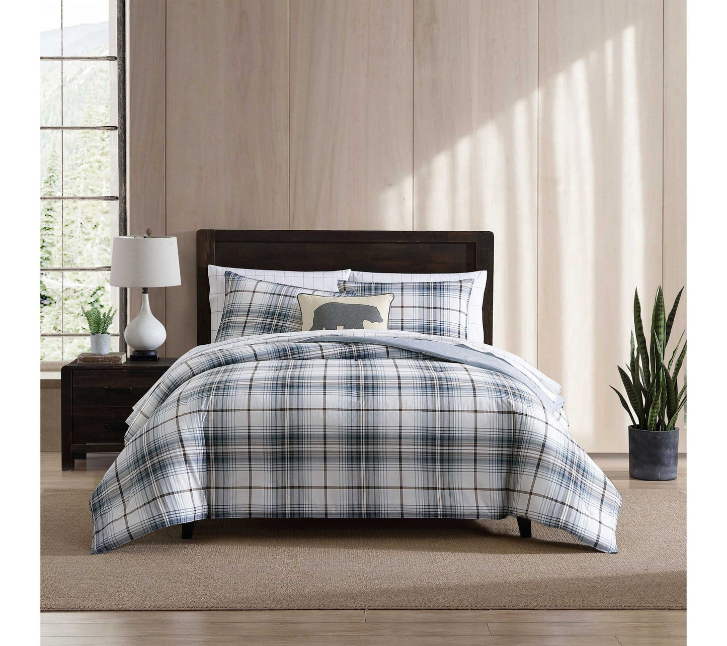Eddie Bauer Alder Plaid Blue Cotton King Comforter Set