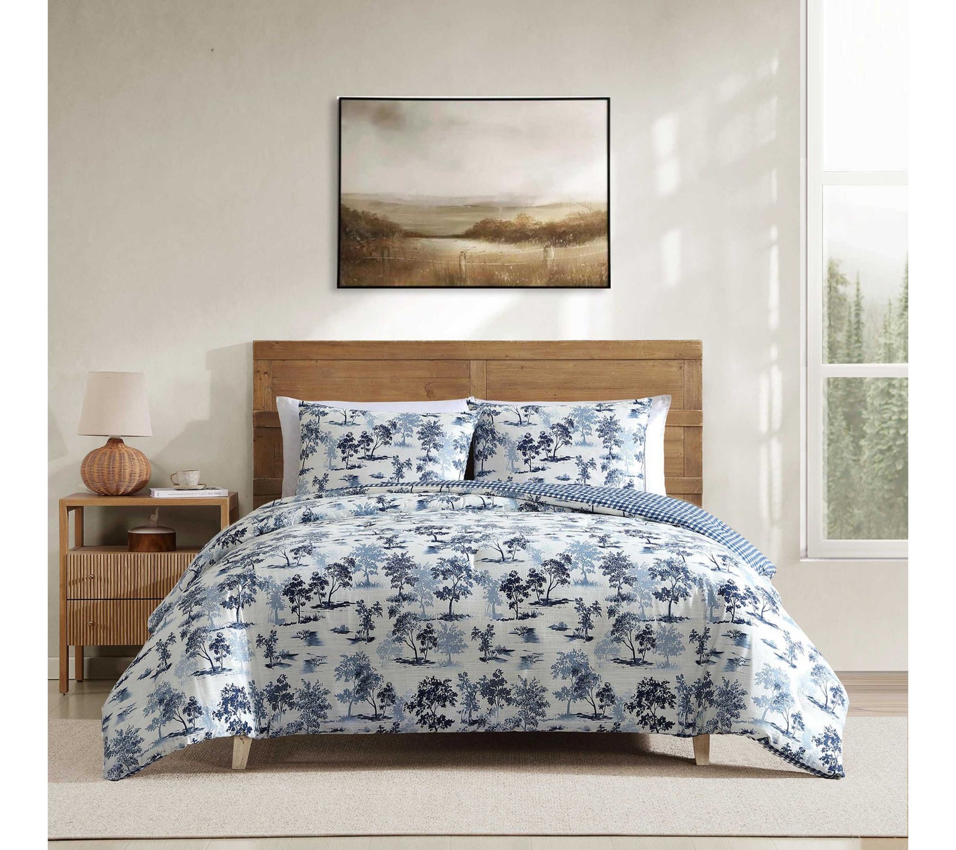 Eddie Bauer Vintage Blue Toile Cotton Full/Queen Comforter Set