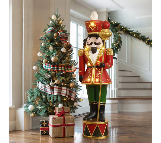LuxenHome 4ft Lighted Nutcracker King, Red, Christmas Decor