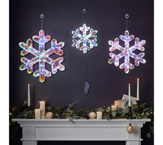 LuxenHome Snowflake Decoration Set w/ Battery-Op Lights