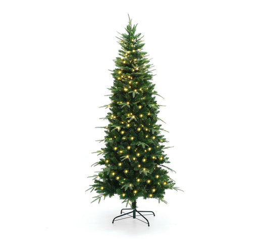 LuxenHome 6Ft Slim Artificial Xmas Tree w/ 8 Light Functions