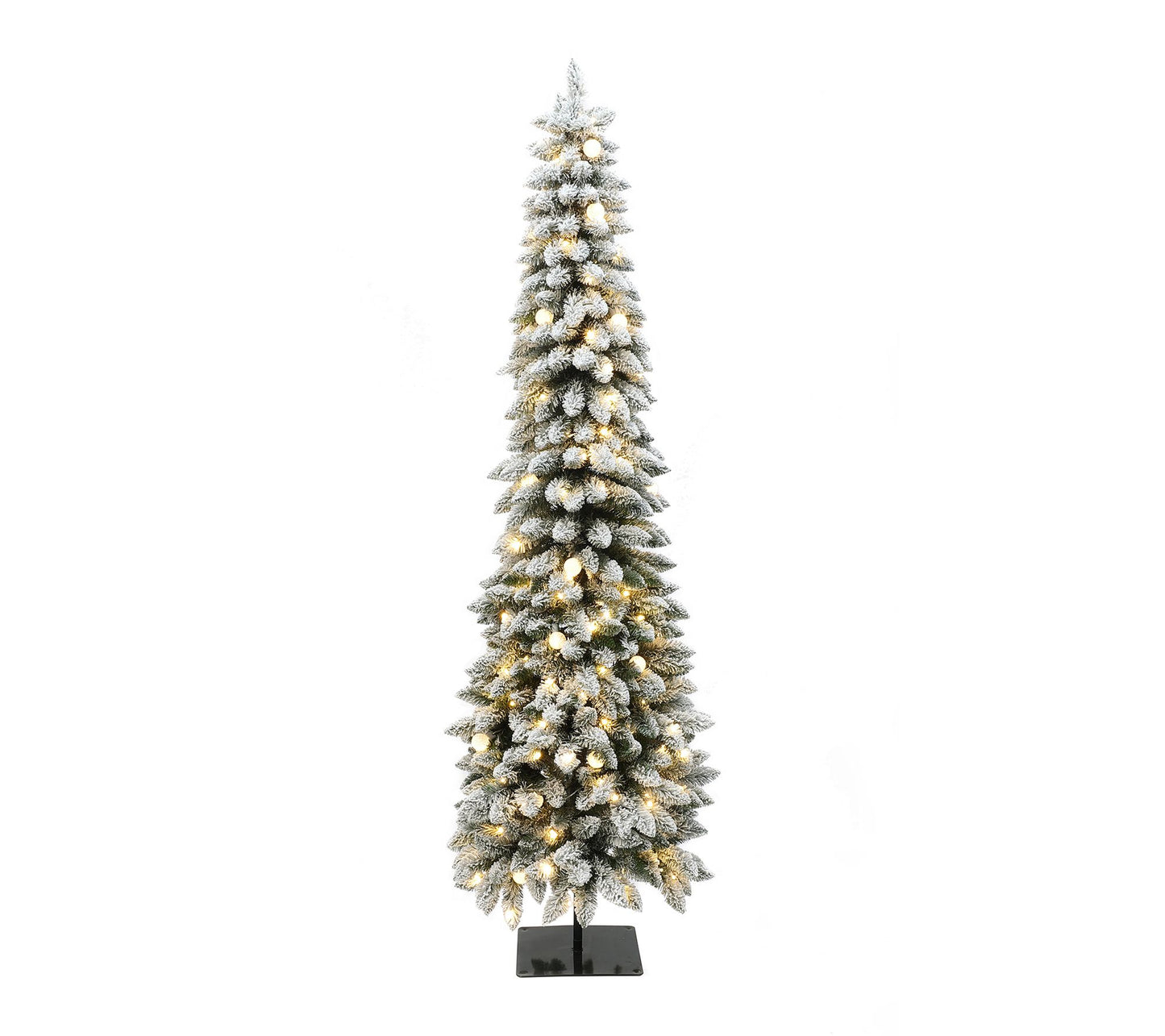LuxenHome 7Ft Pre-Lit Flocked Pencil ArtificialXmas Tree
