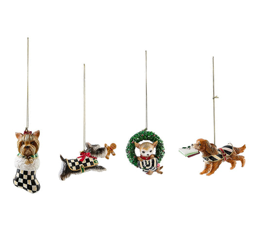 MacKenzie-Childs Check It Out Dog Ornaments, Set of 4
