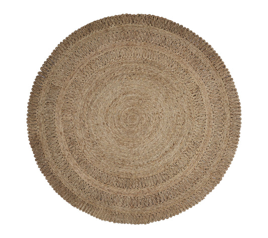 Ox Bay Hand Braided Brown Striped Jute Indoor Area Rug, 4'x4'