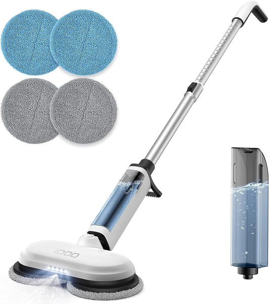 iDOO Cordless Electric Mop with Water Sprayer & LED Headlight, Dual-Motor, Self-Propelled, Effortless Clean & Waxing