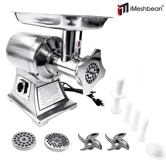 iMeshbean Meat Grinder, 1100W Electric Meat Grinder For Kitchen Aid, 3-In-1 Heavy Duty Stainless Steel Mincer Machine with 2 Blades, 3 Sausage Stuffer Tube & Grinding Plates for Home & Kitchen Use