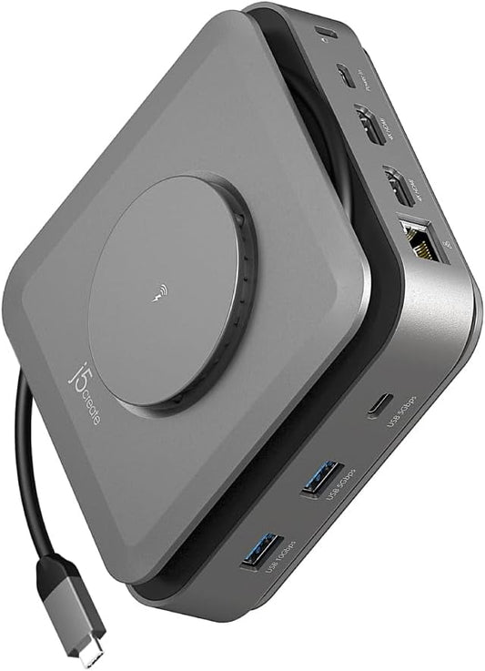 j5create USB-C Dual 4K HDMI Docking Station with 15W Wireless Charging JCD3199 Space Grey