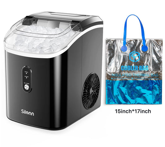 Silonn 33-lb Nugget Ice Maker Self-Cleaning w/Cooler Bag