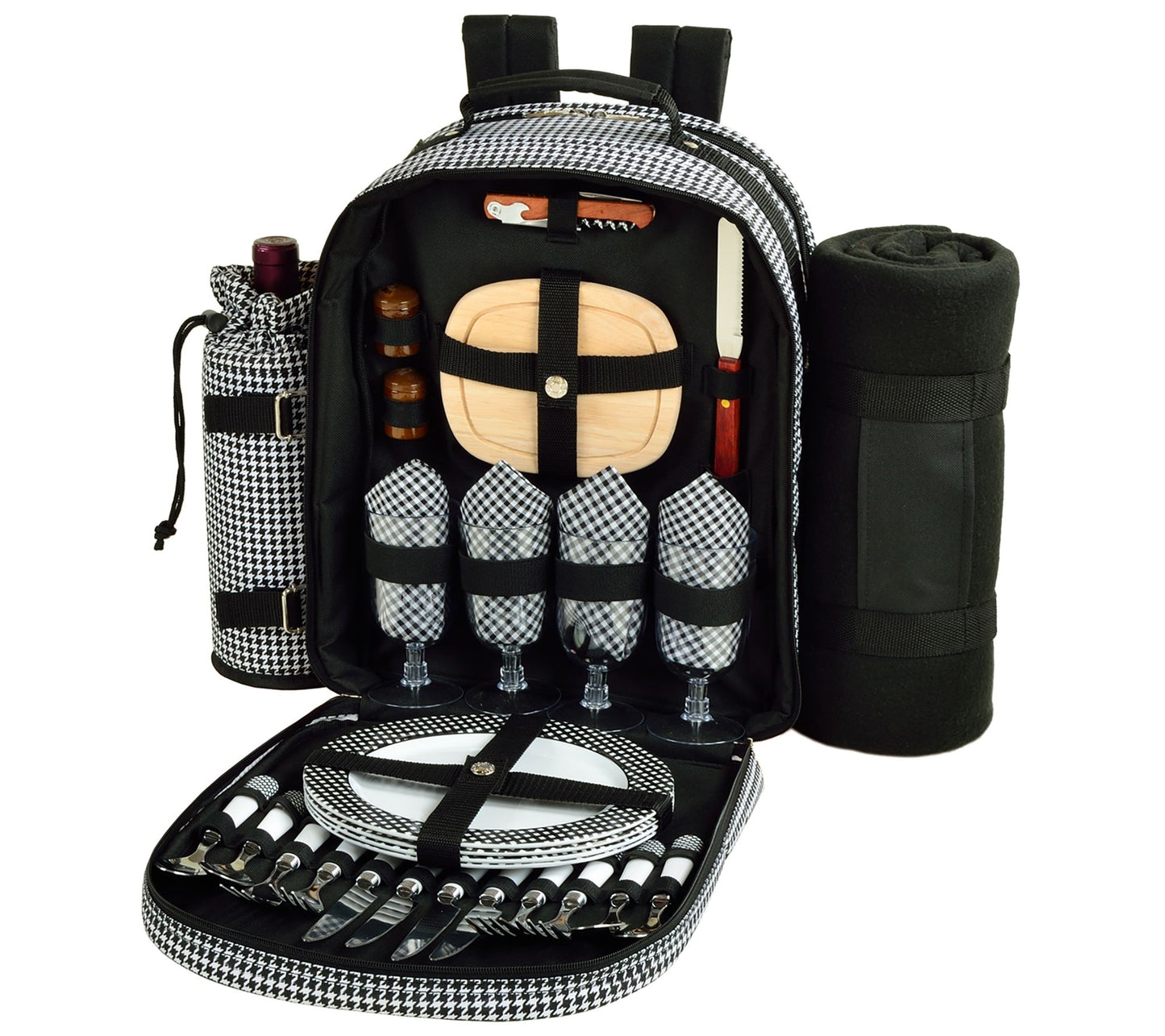 Picnic at Ascot Picnic Backpack w/ Blanket for4, Houndstooth