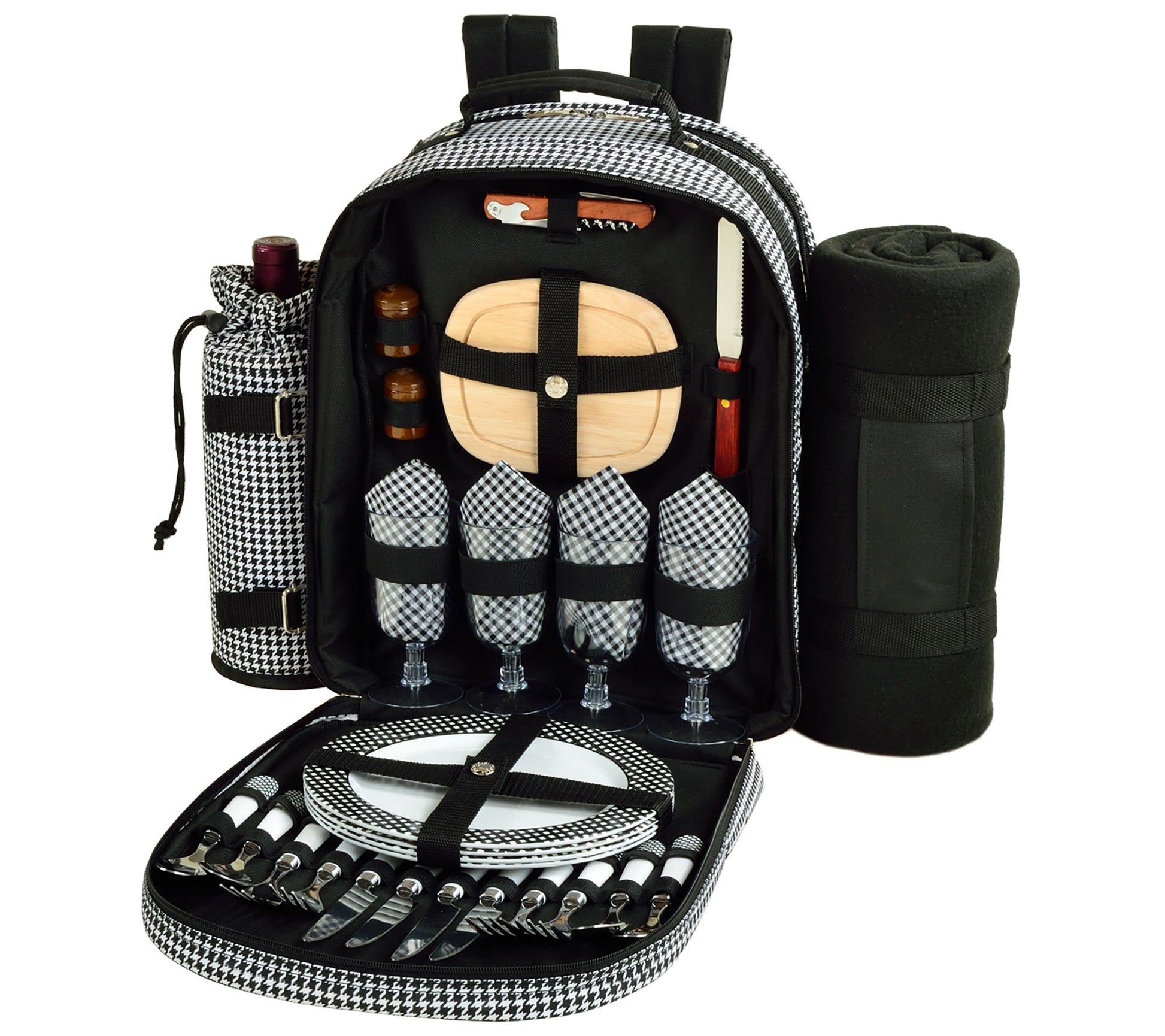 Picnic at Ascot Picnic Backpack w/ Blanket for4, Houndstooth
