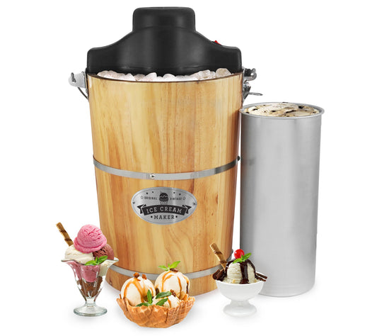 Elite Gourmet 6-Qt Old Fashioned Pine Bucket Ice Cream Maker