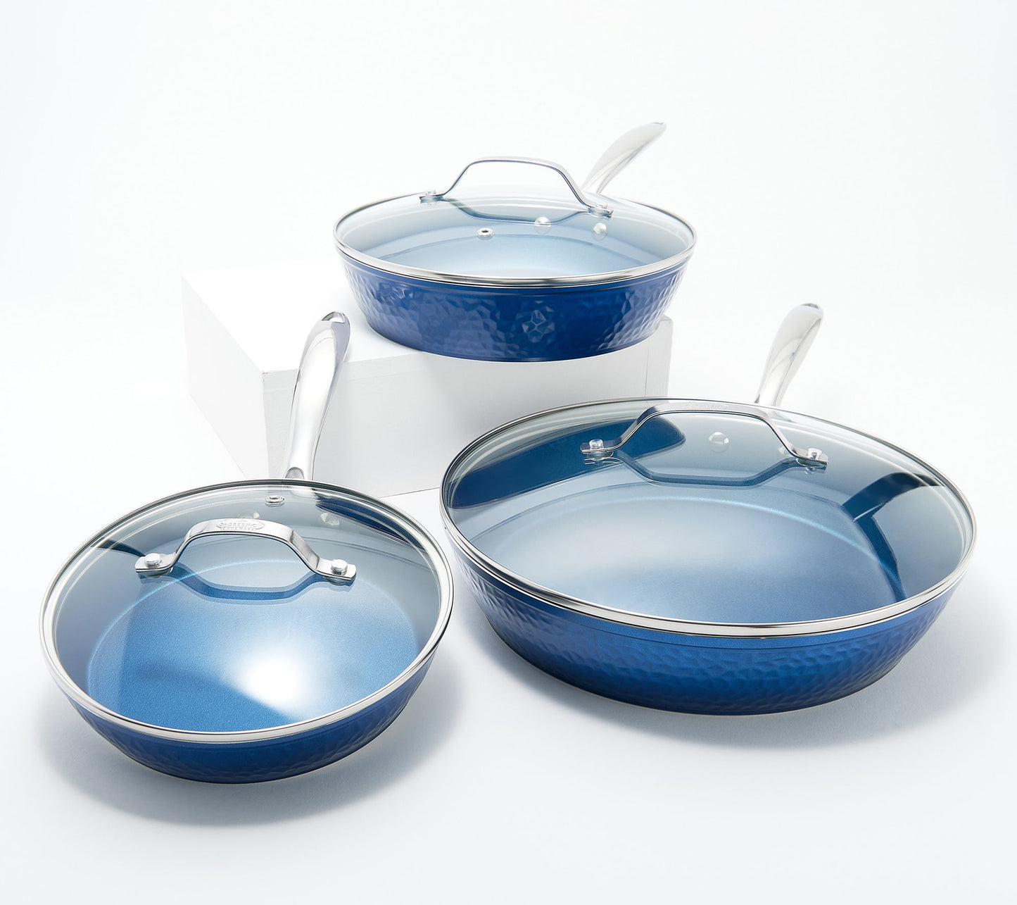 OrGREENiC Set of 3 Hammered Fry Pan Set with Glass Lids