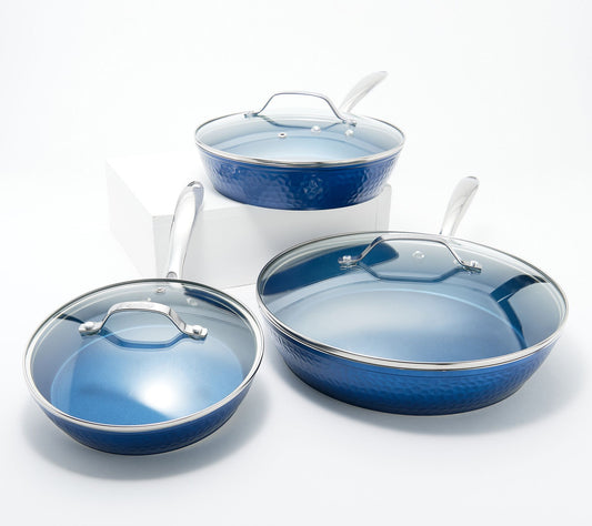 OrGREENiC Set of 3 Hammered Fry Pan Set with Glass Lids