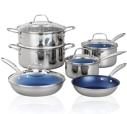 Granitestone 10 Pc Blue Stainless Steel Nonstic k Cookware Set