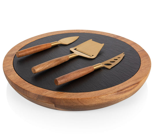 Toscana Acacia and Slate Serving Board with Che ese Tools