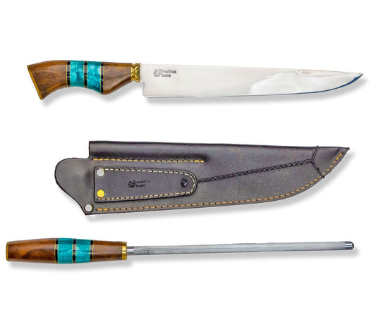 Brazilian Flame Ribs 10-inch Stainless Knife w/ Sharpener