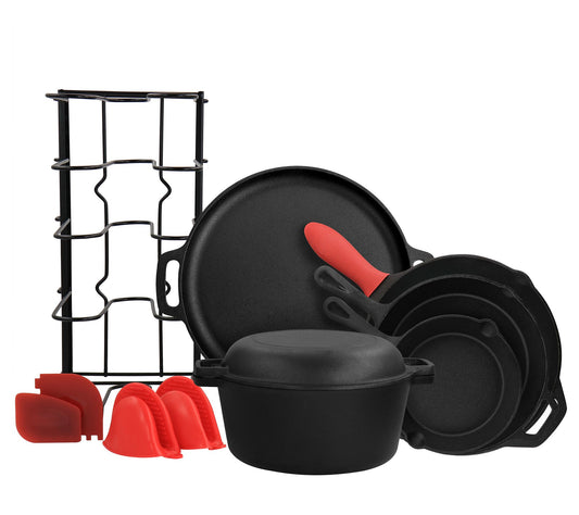 MegaChef 12-Piece Round PreSeasoned Cast Iron C ookware Set
