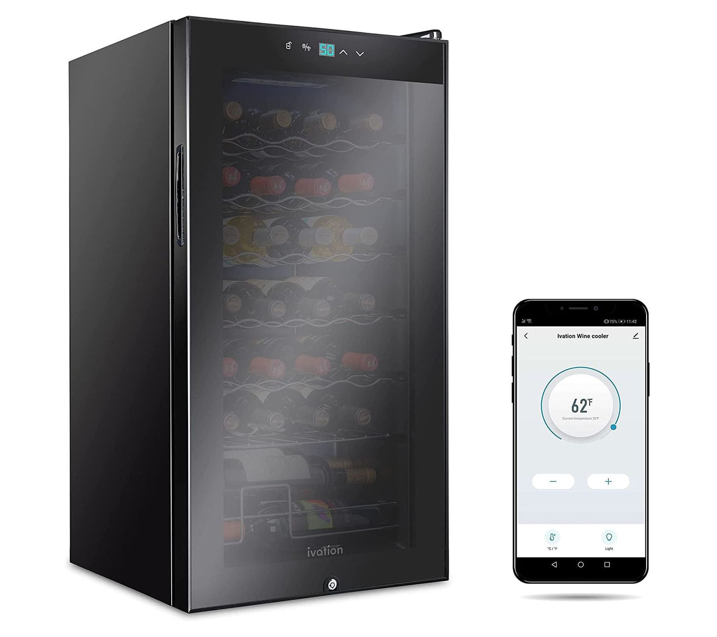 Ivation 28-Bottle Wine Cooler w/Lock & Wi-Fi
