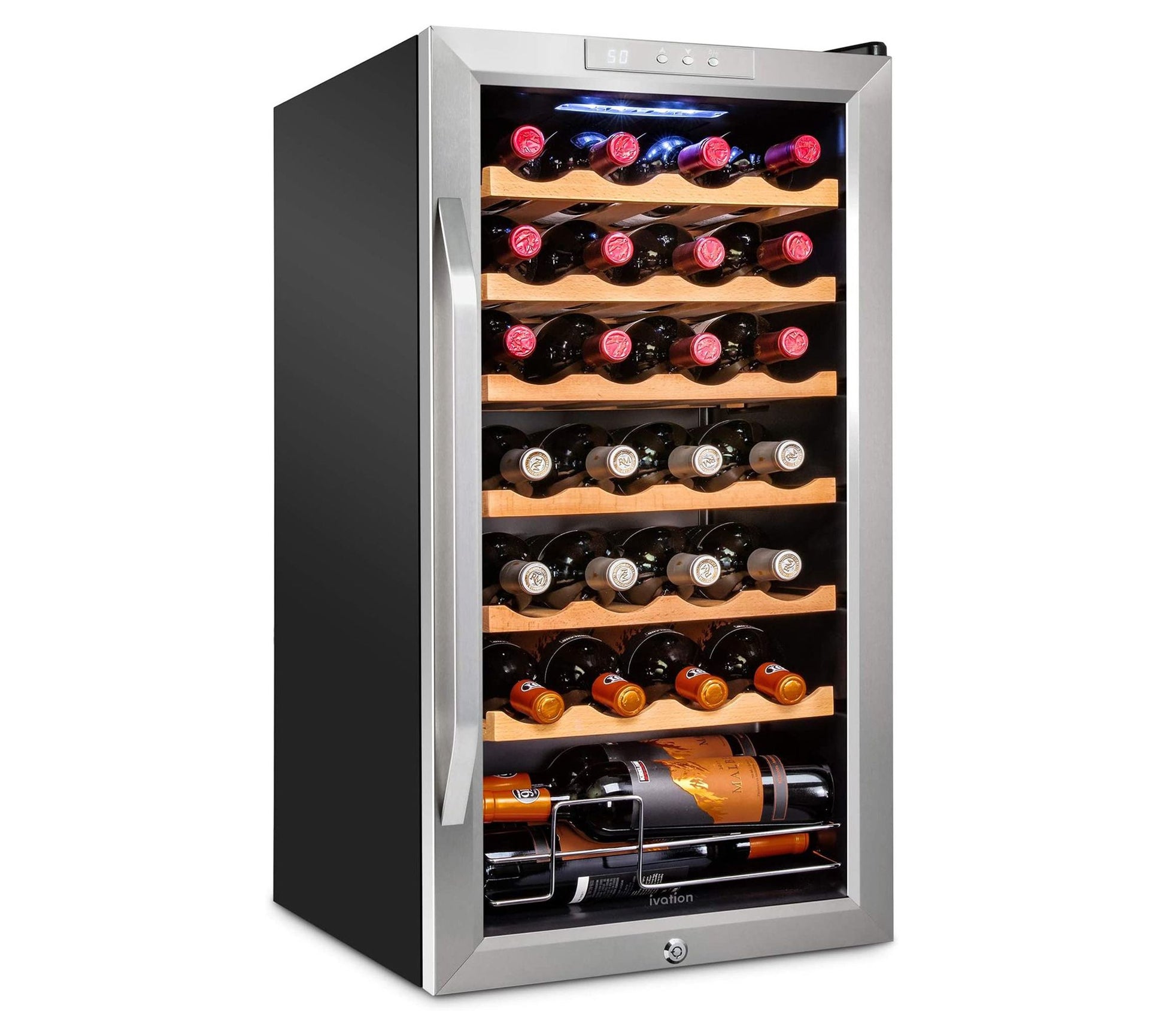 Ivation 28-Bottle Stainless Steel Wine Cooler w /Lock