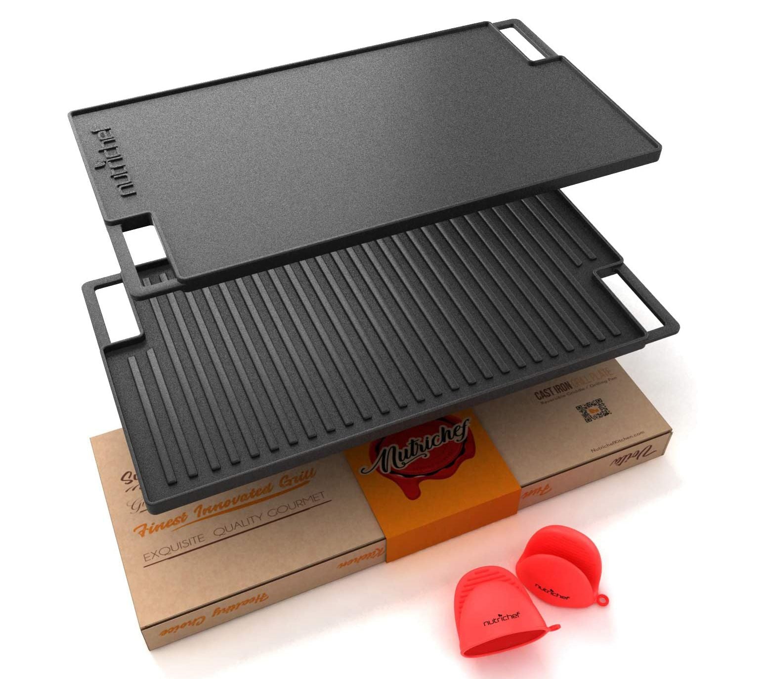 Nutrichef Reversible Cast Iron Griddle Grill Pan