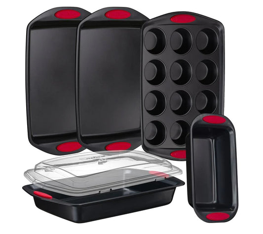 Nutrichef 6pc.Carbon Steel Bakeware Set With Silicone Handles