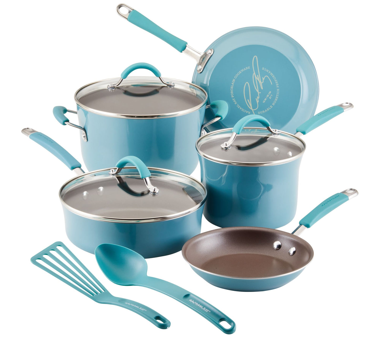 Rachael Ray Cucina Nonstick Cookware Set, 10pc,Agave Blue
