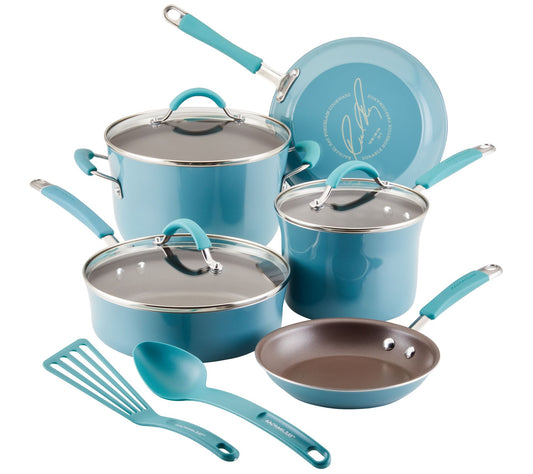 Rachael Ray Cucina Nonstick Cookware Set, 10pc,Agave Blue
