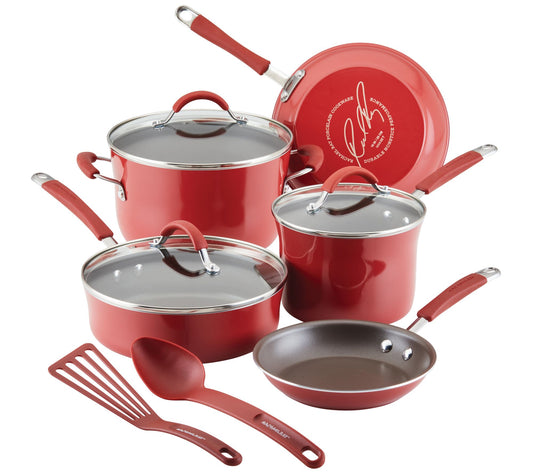 Rachael Ray Cucina Nonstick Cookware Set, 10pc,Cranberry Red