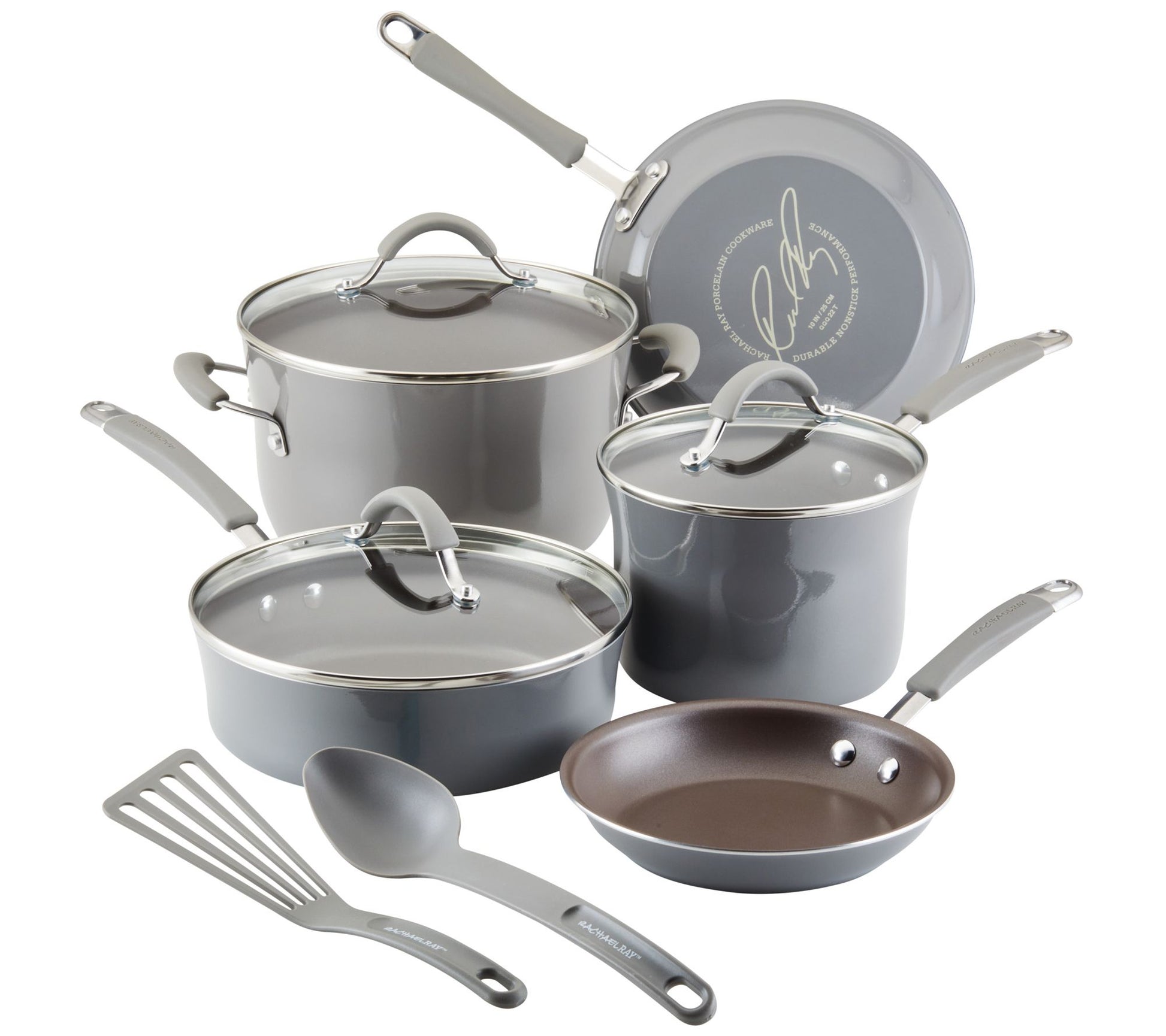Rachael Ray Cucina Nonstick Cookware Set, 10pc,Sea Salt Gray