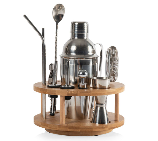 Legacy Bamboo and Stainless Steel Lazy Susan Bar Tool Set