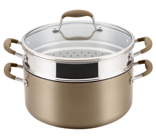 Anolon Hard-Anodized Stockpot with Steamer Insert, 8.5qt