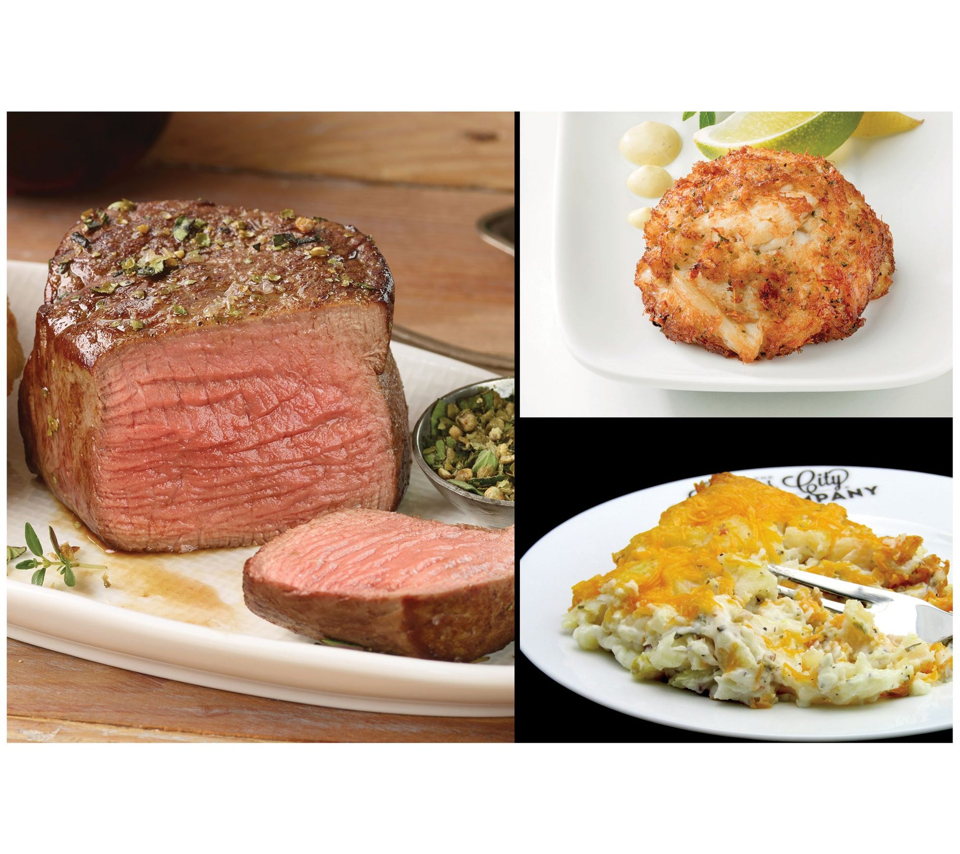 Kansas City (6) 6oz Filet Mignon with 6 Crab Cakes and One Side