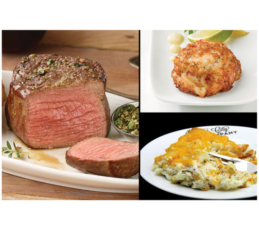 Kansas City (6) 6oz Filet Mignon with 6 Crab Cakes and One Side