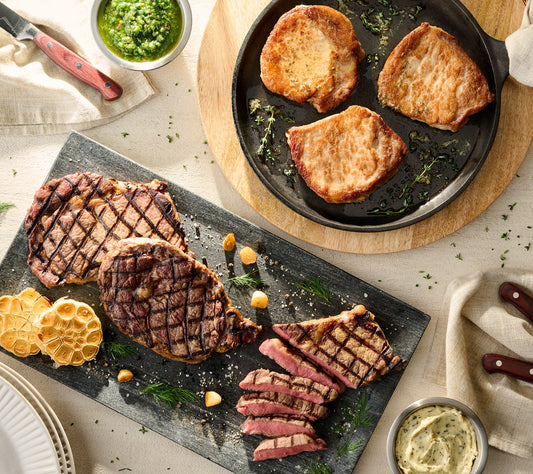 Rastelli's (8) 9-oz Beef & (8) 6-oz Pork Ribeye Steaks Auto-Delivery