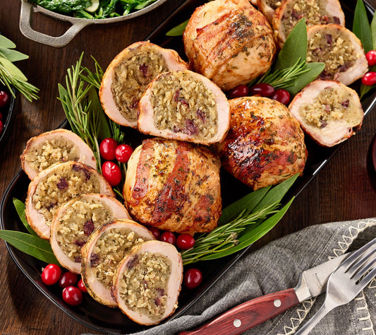 Corky's BBQ (12) 8-oz Bacon Wrapped Stuffed Turkey Breasts