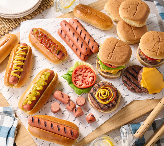 Rastelli's (20) 5.33-oz Burgers & (20) 3.2-oz Beef Hot Dogs