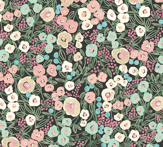 ohpopsi Flora Ditsy Pink Garden Unpasted Non Woven Wallpaper, 19.7-in by 33-ft., 54.2 sq. ft.