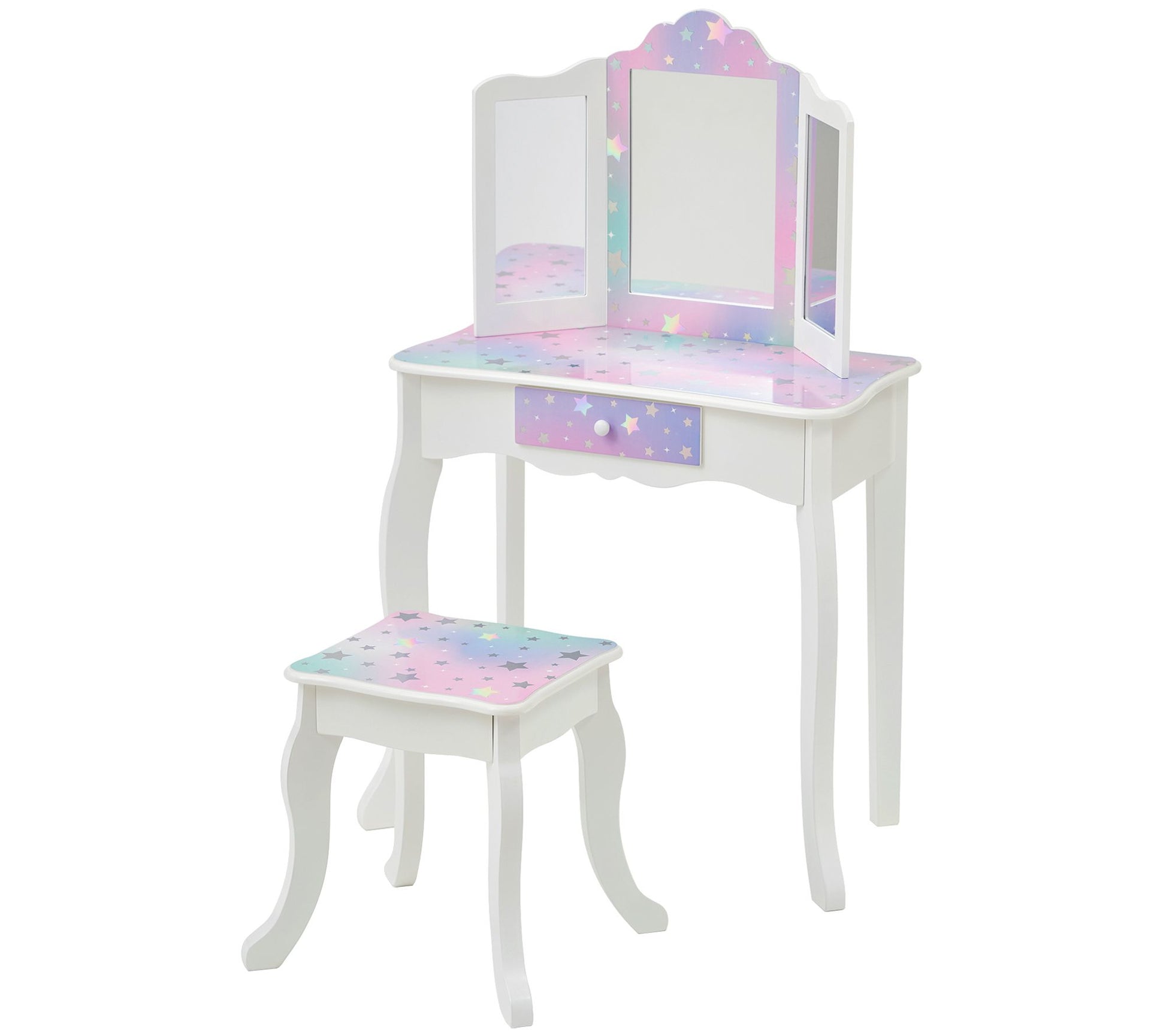 Teamson Kids Play Vanity with Tri-Fold Mirror &Stool