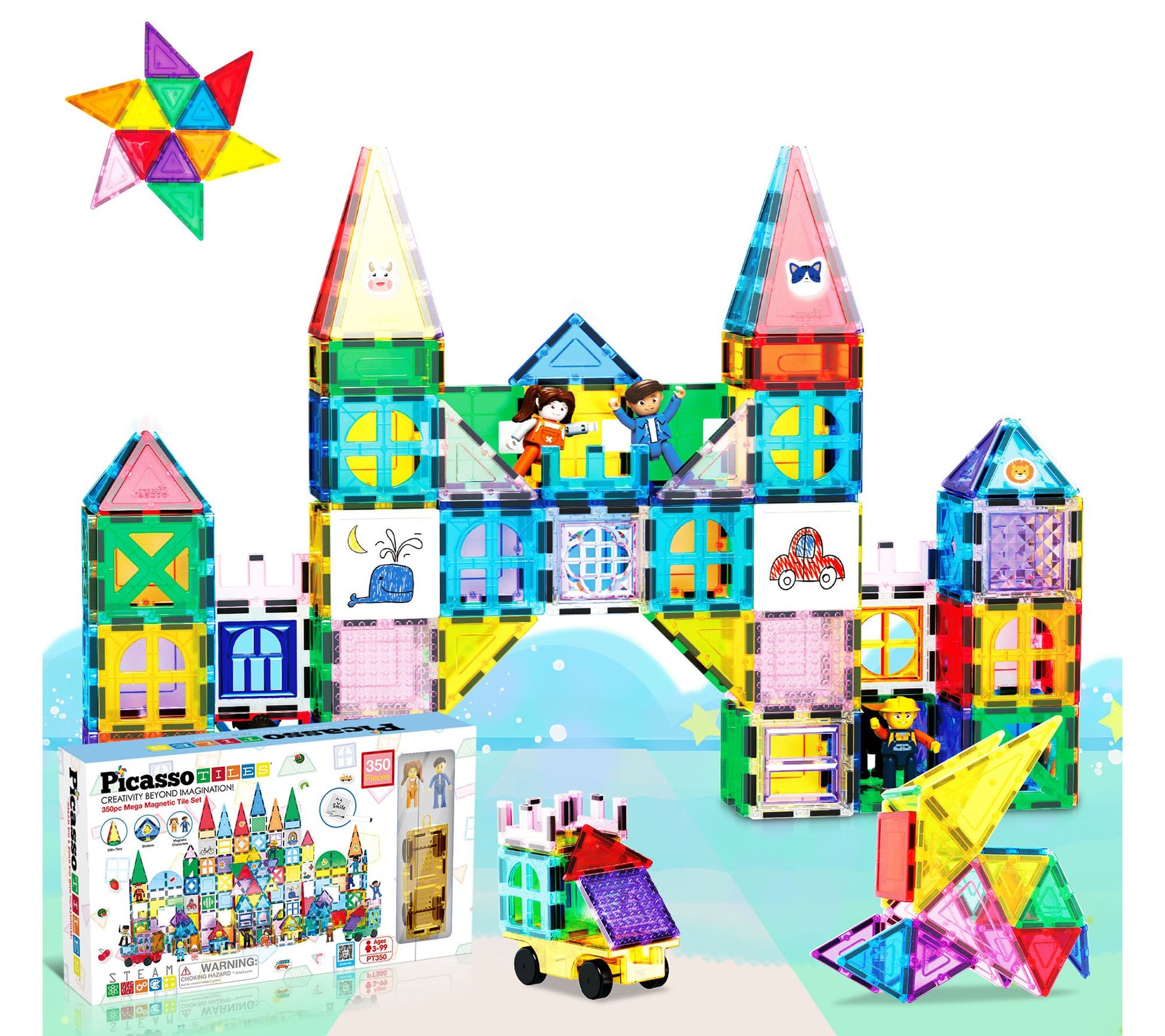 PicassoTiles 350 Piece Master Builder MagneticBuilding Set