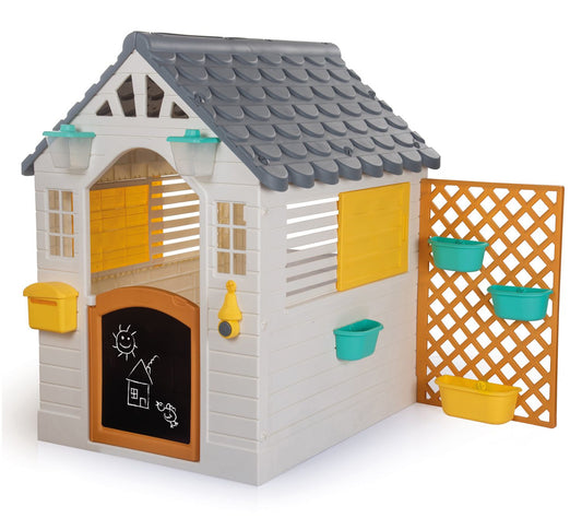 Dolu Garden Playhouse With Fence - White/Grey/Yellow